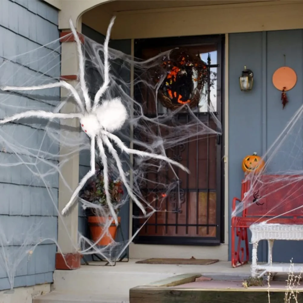 Halloween Party Big Plush Spider Horror Halloween Decoration Party Prop Outdoor Truly Terrifying White Giant Spider Plush Prop 5