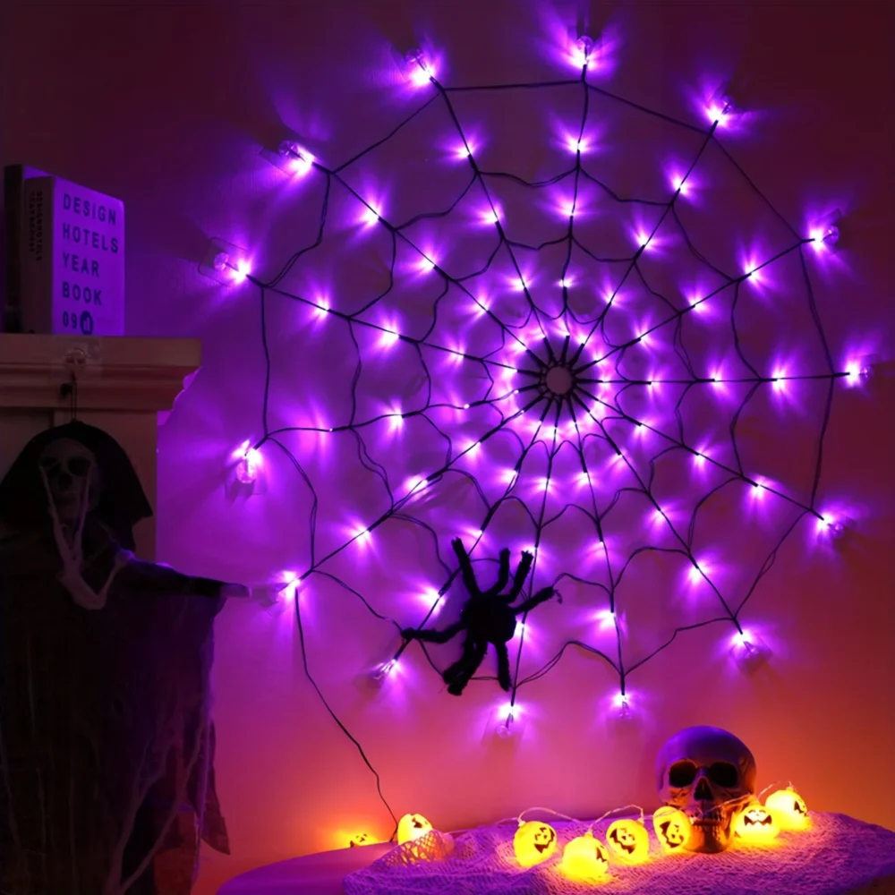 Halloween Spider Web Light with Giant Spider – Remote Control, 8 Modes, USB Powered 5