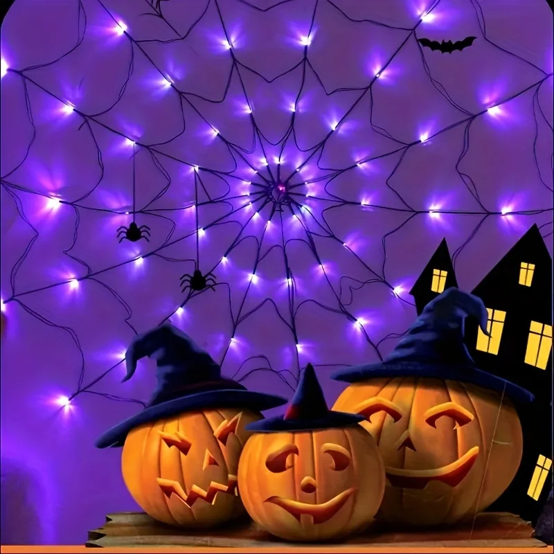 Halloween Spider Web Light with Giant Spider – Remote Control, 8 Modes, USB Powered 3