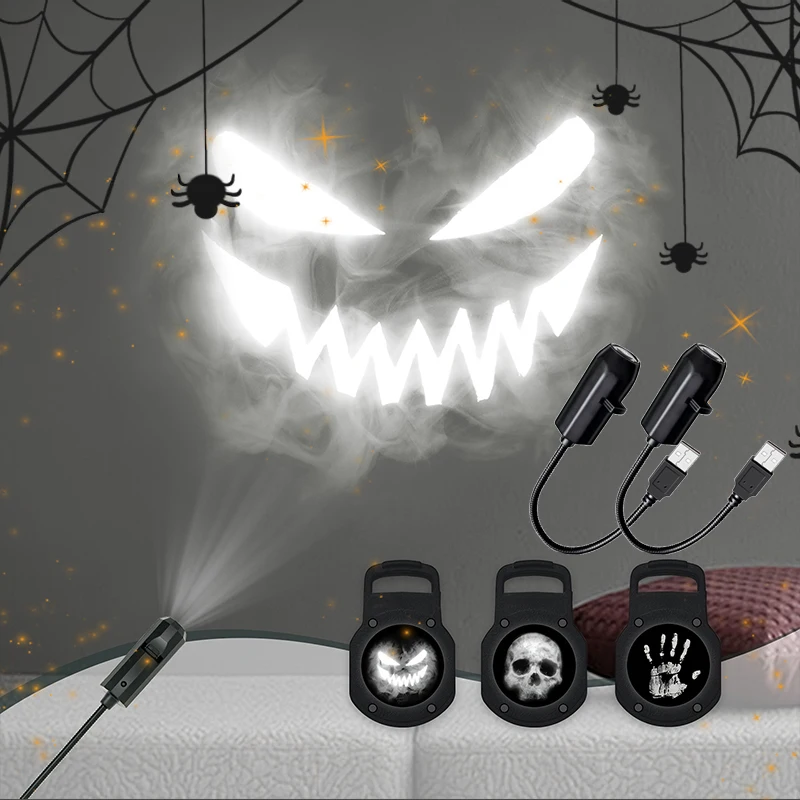 Halloween USB Projector Light – 360° Rotating Skull & Ghost LED Lamp 1