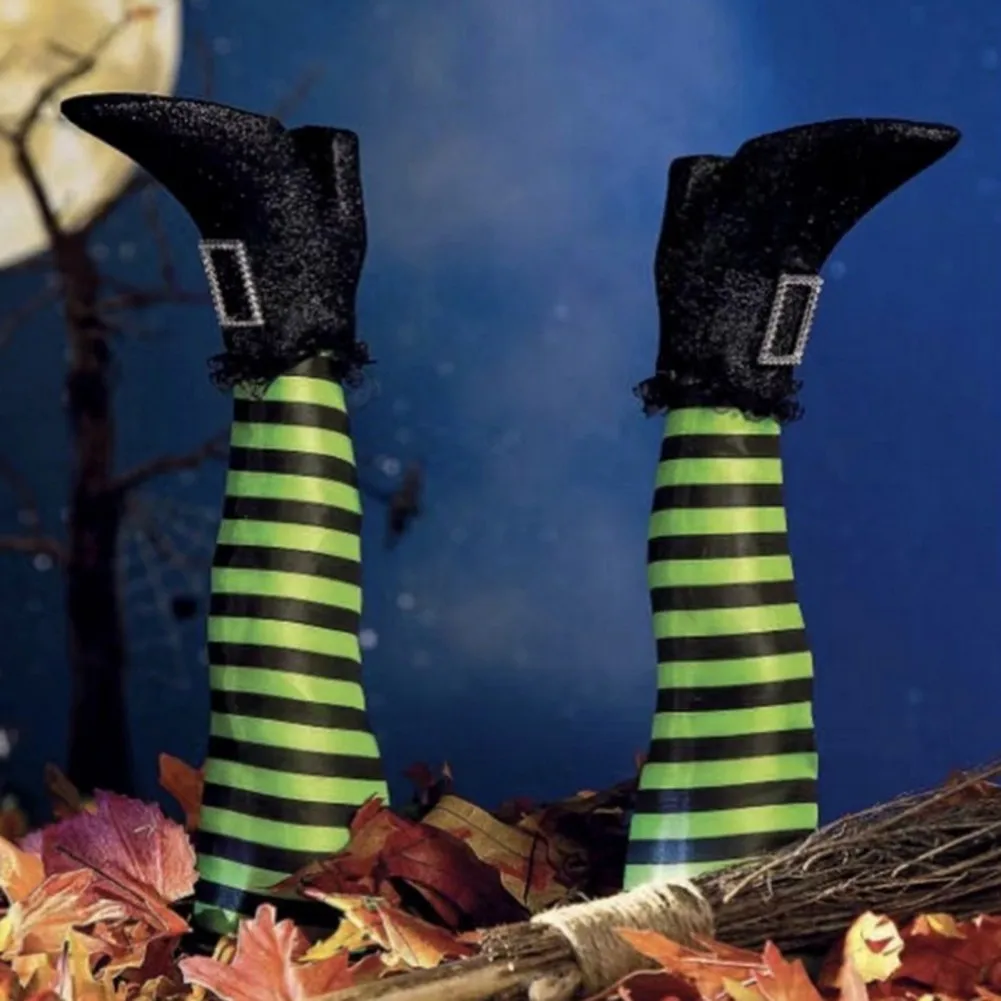 1PCS Halloween Decoration Evil Witch Leg Decoration Inverted Evil Witch Feet Boots Stakes Courtyard Lawn Outdoor Garden Props 1