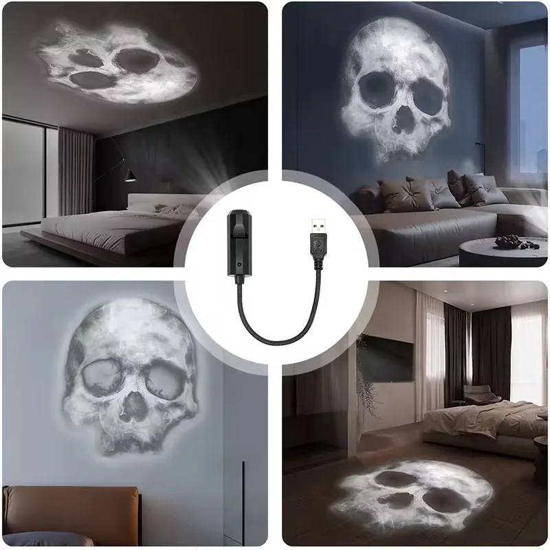 Halloween USB Projector Light – 360° Rotating Skull & Ghost LED Lamp 6