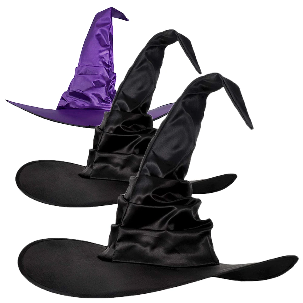 Halloween Witch Hat Black Folds Wizard Hats for Women Men Masquerade Party Carnival Costume Cosplay Props Halloween Decorations 1