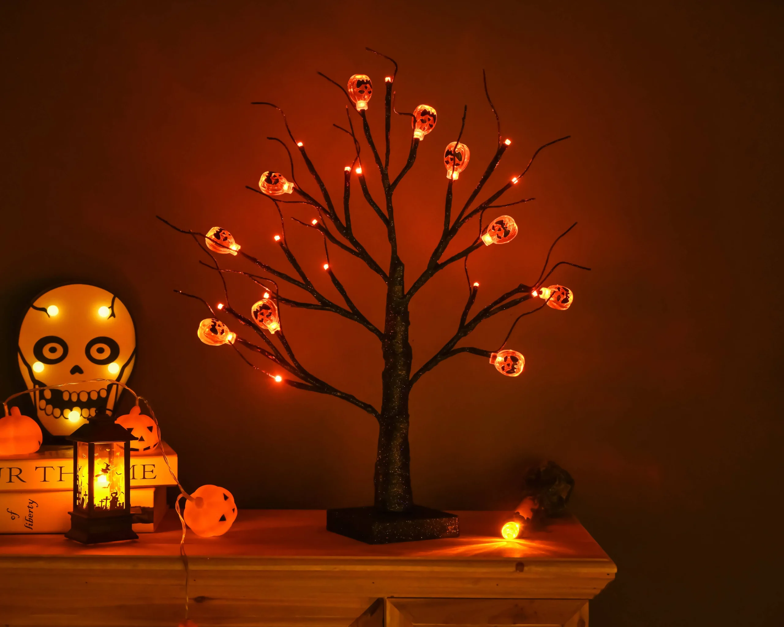 Halloween LED Tree With Pumpkins 18 Inches Tall 5