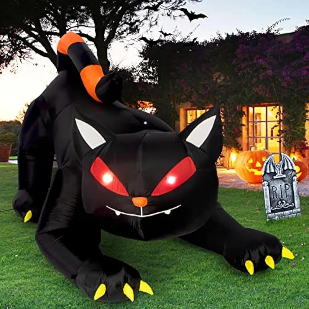 Halloween Inflatable 1.8m Black Cat Toy Shakes Head Ghost LED Lights Indoor Outdoor Yard Airblown Decoration Fun Party Display 1