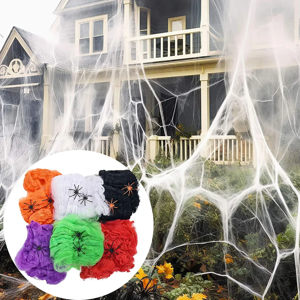 Halloween Decoration Spider Web,Artificial Spider Web,Stretchy Cobweb With Spider,Horror Gothic Haunted House Home Decor 1