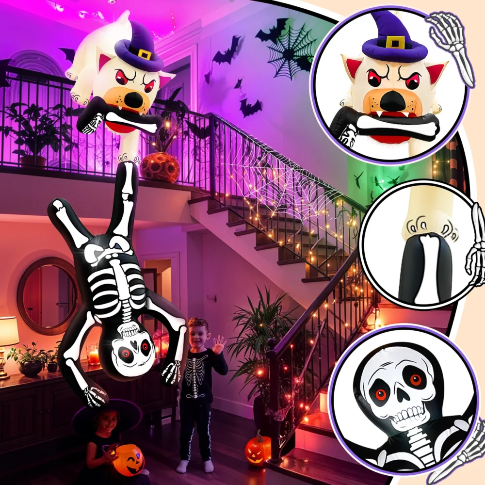 OurWarm 8FT Halloween Decor Inflatables, Dog and skeleton Halloween Blow Up Yard Decorations for Halloween Party Indoor, Outdoor 4
