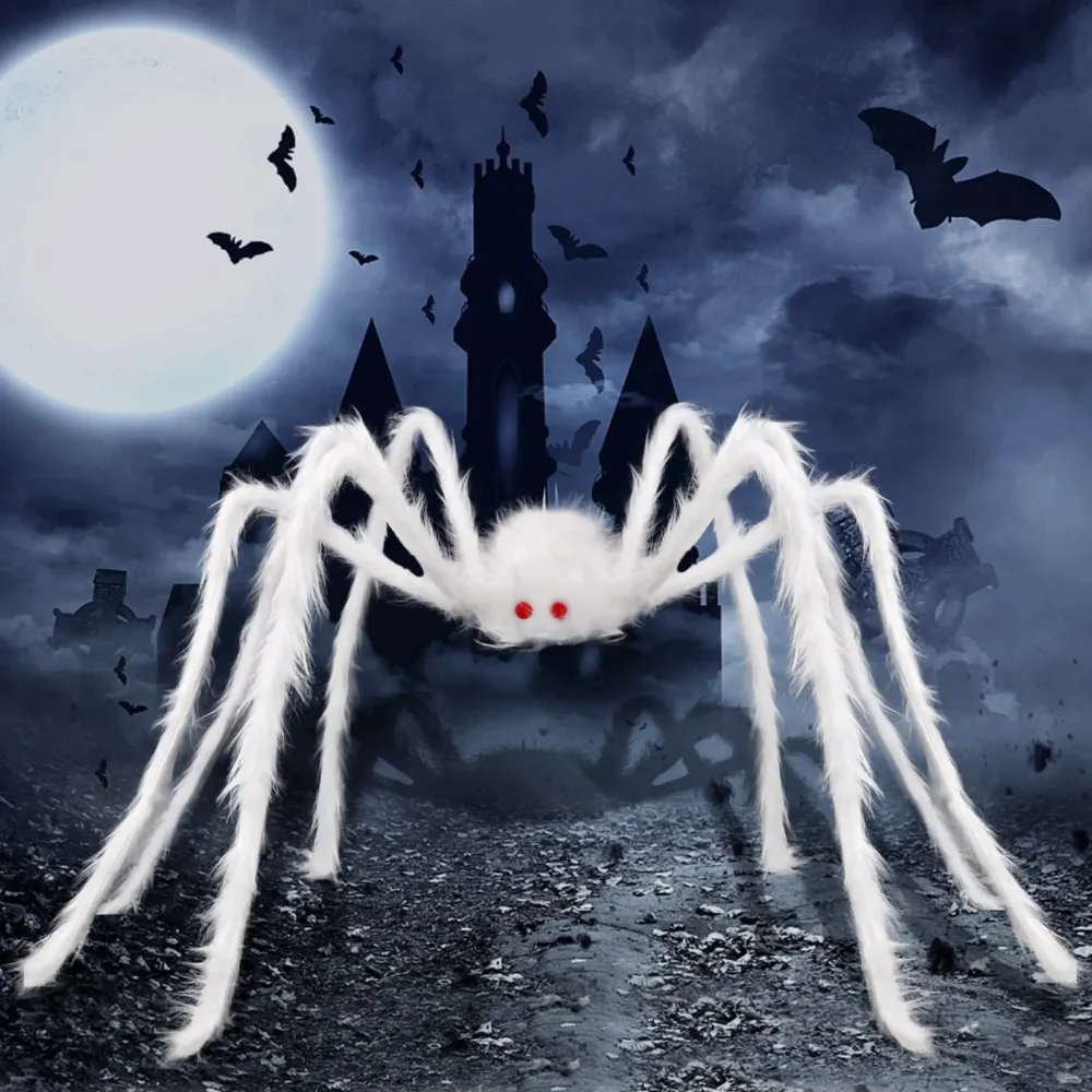 Halloween Party Big Plush Spider Horror Halloween Decoration Party Prop Outdoor Truly Terrifying White Giant Spider Plush Prop 1