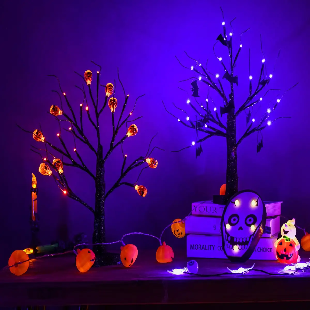 Halloween LED Tree With Pumpkins 18 Inches Tall 1