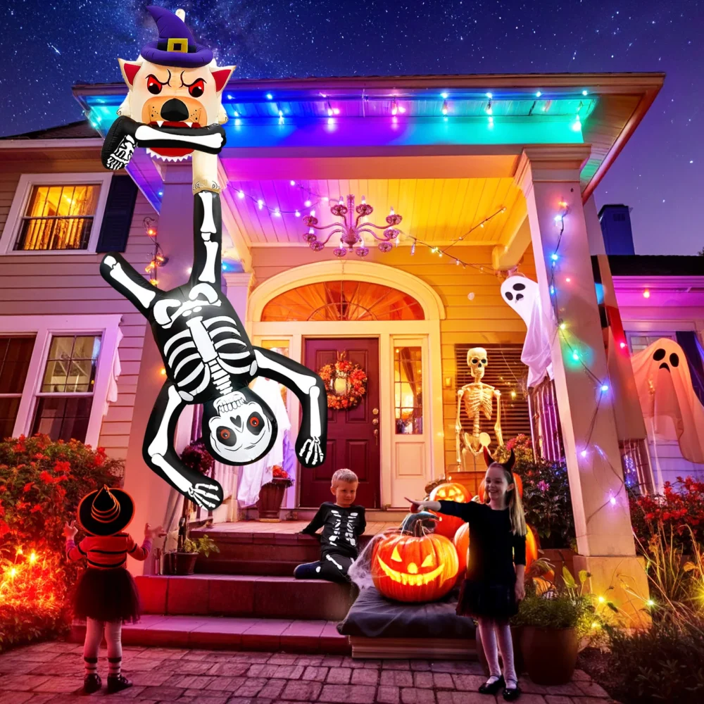 OurWarm 8FT Halloween Decor Inflatables, Dog and skeleton Halloween Blow Up Yard Decorations for Halloween Party Indoor, Outdoor 3