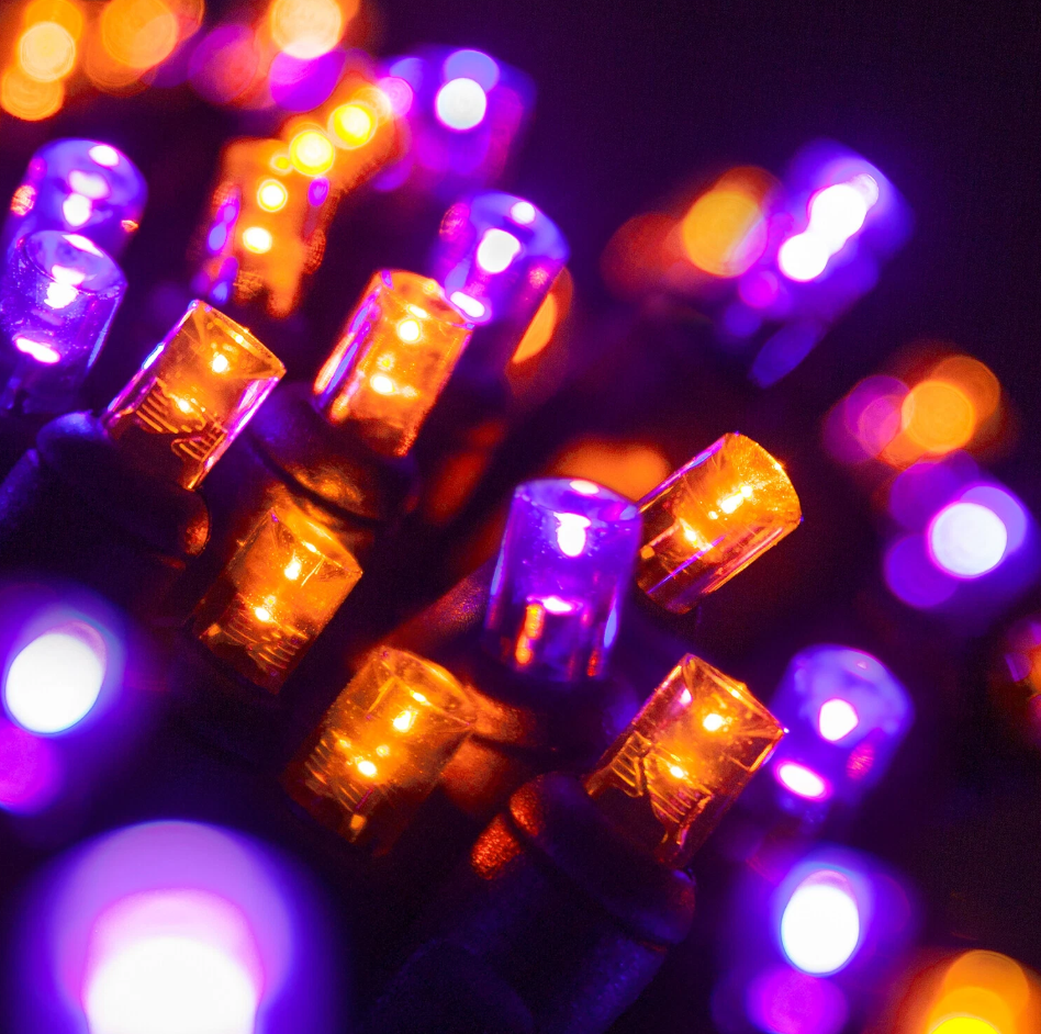 Orange & Purple Halloween String Lights – 70 LED 24FT On Black Wire