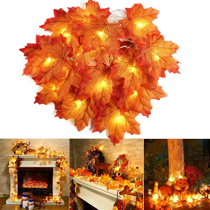 2/3/6M Christmas Decoration Artificial Maple Leaf Leaves LED Light String Lantern Garland Home Party DIY Deco Halloween New Yea 1