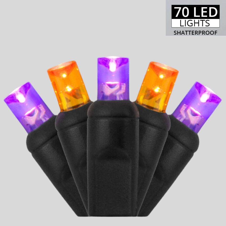 Orange & Purple Halloween String Lights – 70 LED 24FT On Black Wire - Image 3
