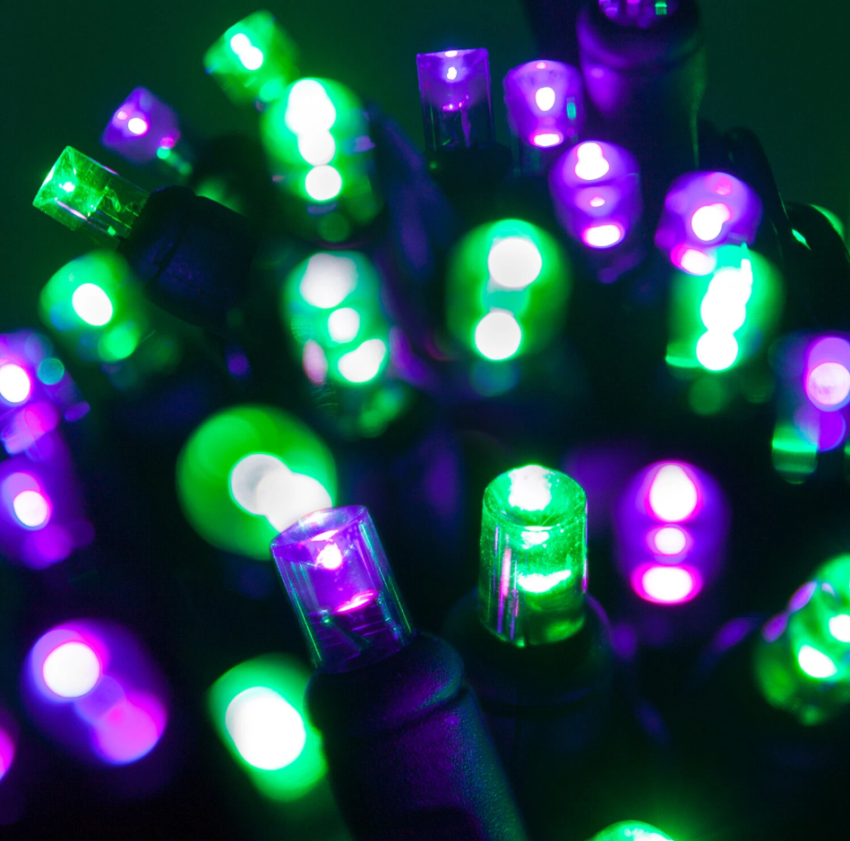 Green & Purple Halloween String Lights – 70 LED 24FT on Black Wire